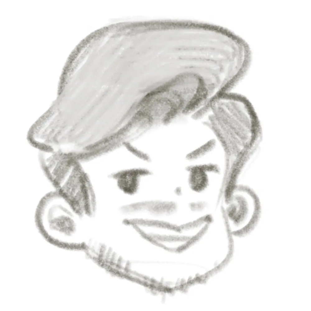 Iteration 2: a sharper jaw and a tall swept quiff
