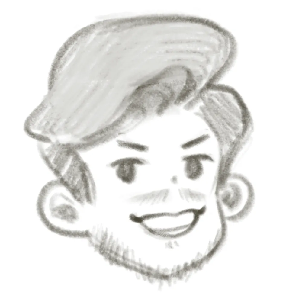 Iteration 4: the refined head with a confident brow, grin and stubble