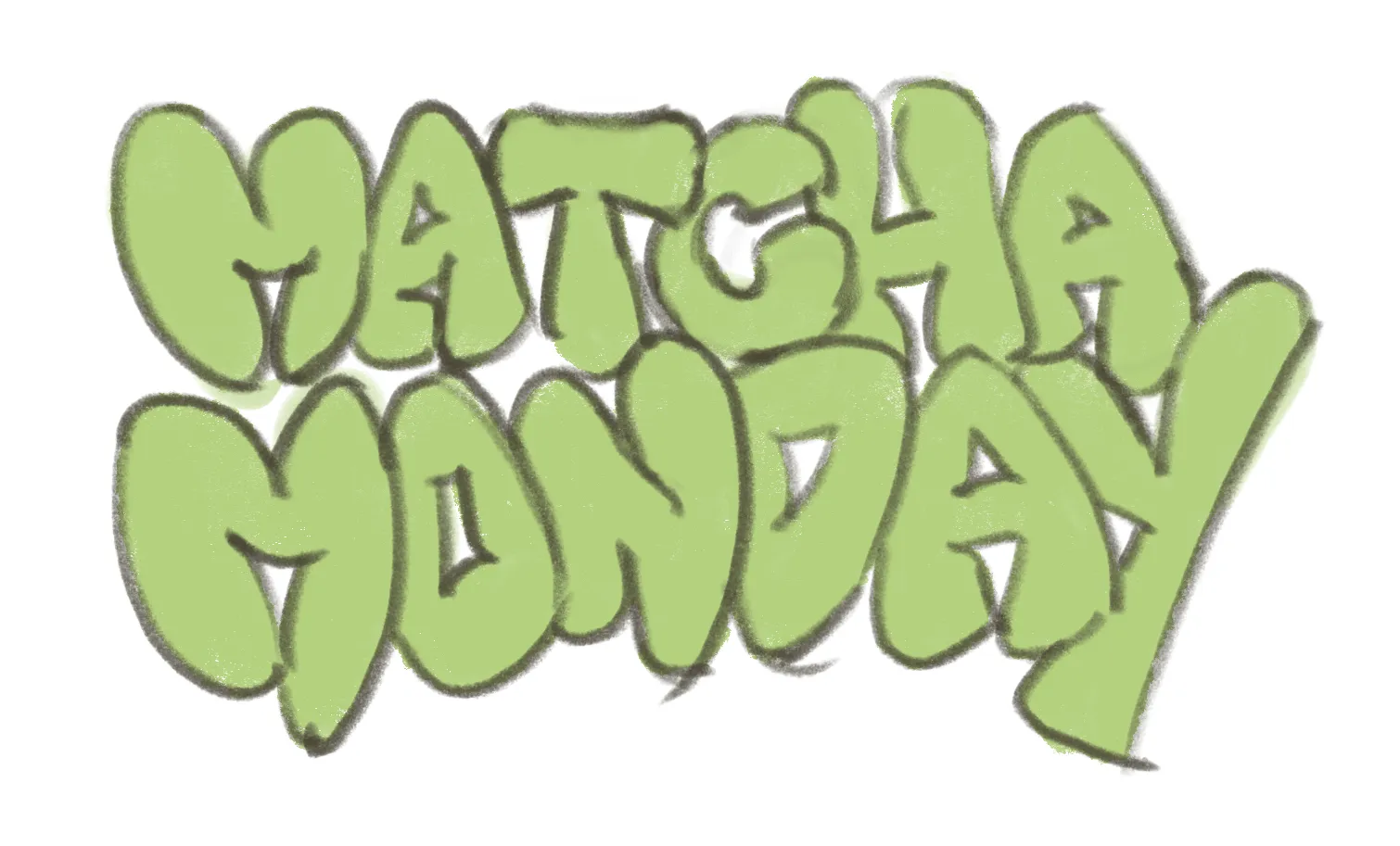 Lettering 2: tightly packed bubble letters with a long tail on the Y