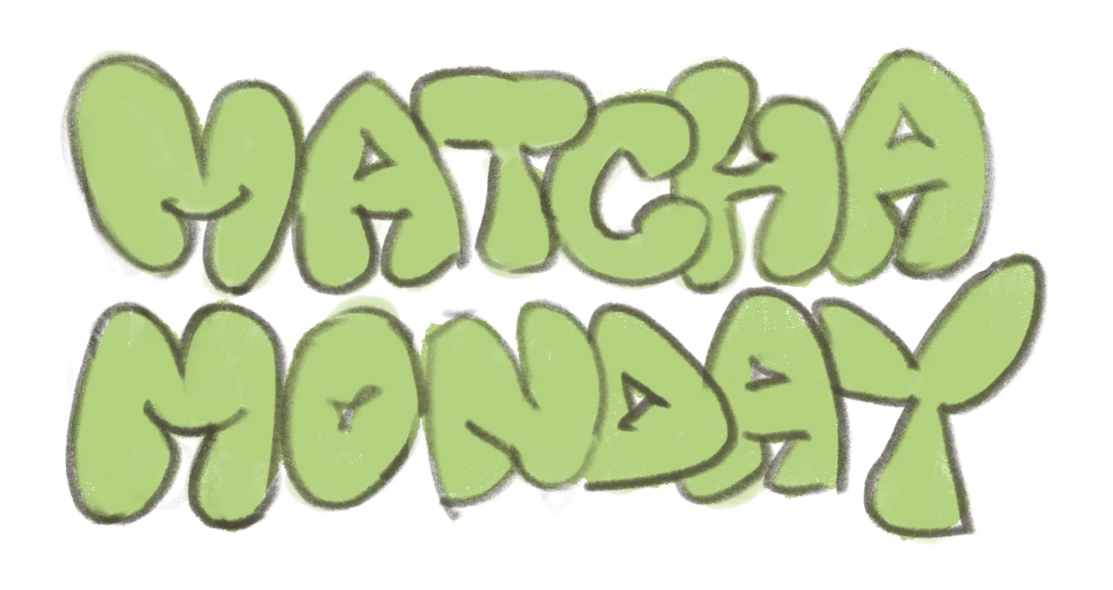 Lettering 3: soft, rounded bubble letters with a leaf-shaped Y